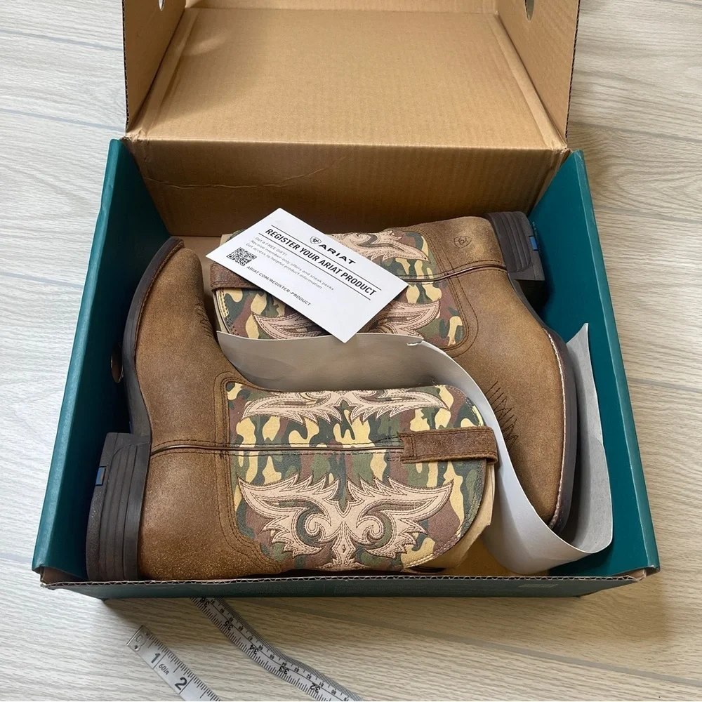 Ariat Lonestar Square Toe Light Brown Camo Western Cowboy Boots Boy’s size 5